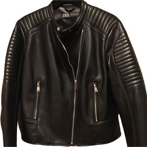 ZARA Moto Biker Jacket Faux Leather Zip Size: XXL❗️READ & CHECK MEASUREMENTS❗️